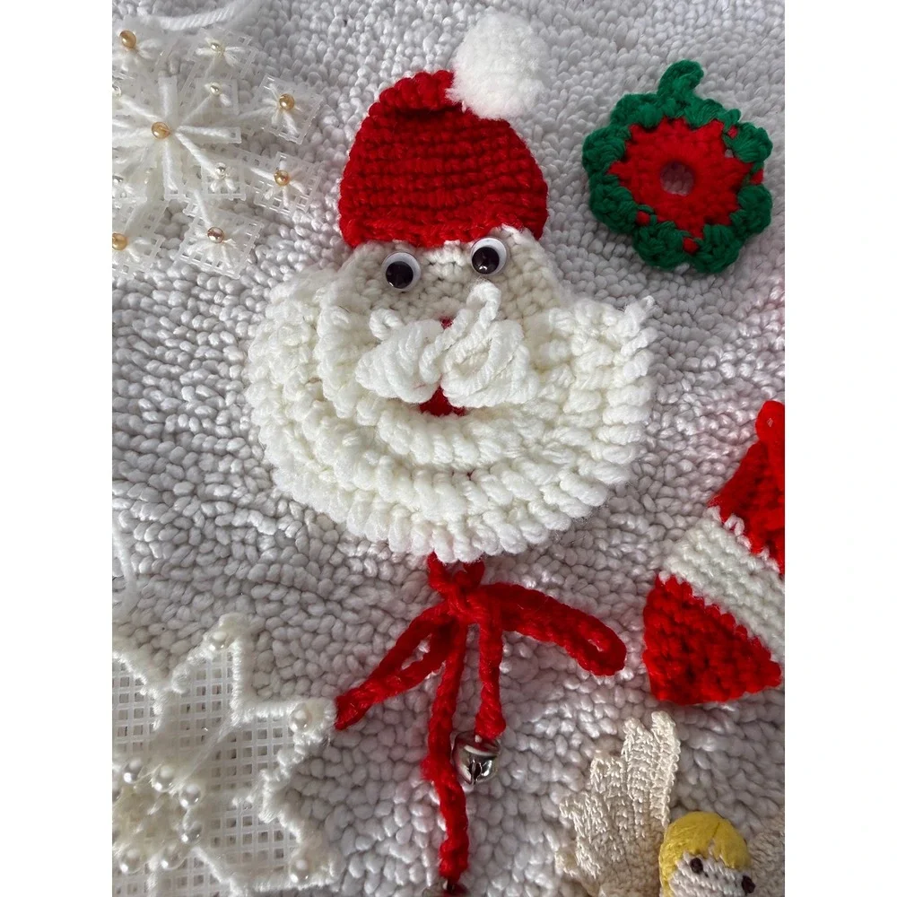 VTG Handmade Crochet Christmas Ornaments 9 pc Lot Santa‎ Boots Angel Snowflake